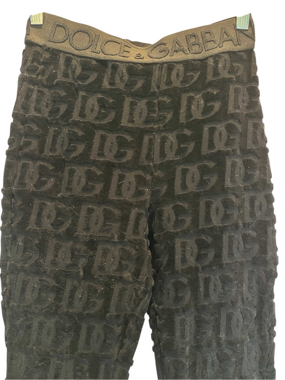 Dolce & Gabbana Logo Waistband Embossed D&G Velvet Leggings Pants Ankle Zip 42 6